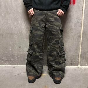 GREEN CAMO CARGO Baggy y2k DENIM WAIST 30